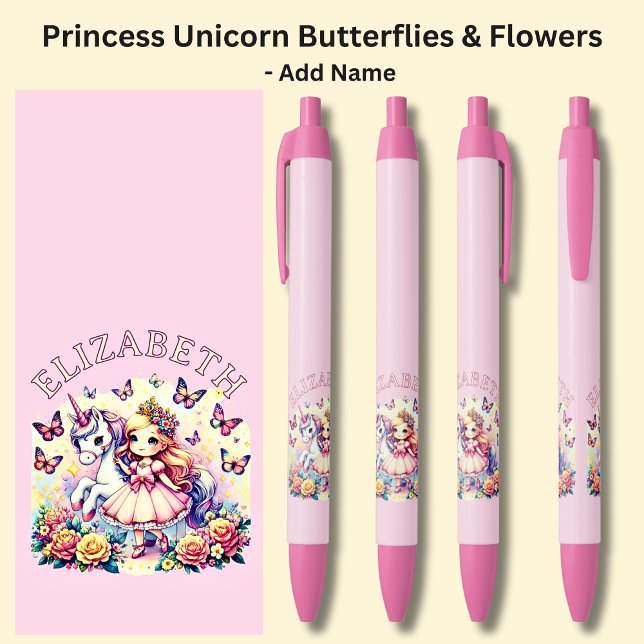 Name Princess mit Unicorn-Butterfett-Blume hinzufü Kugelschreiber (Von Creator hochgeladen)