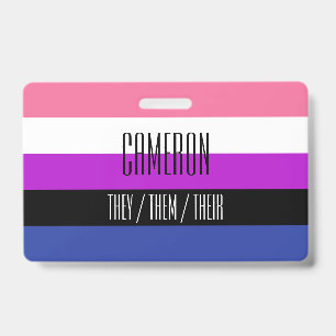 Name / Pronomen-Abzeichen der Genderfluid-Flagge Ausweis
