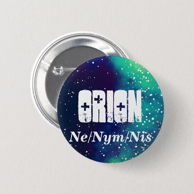 Name ___ + Pronomen Anpassbare Galaxie Button (Vorne & Hinten)