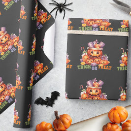 Name Pumpkin Orange Lila Spooky Halloween Candy Geschenkpapier