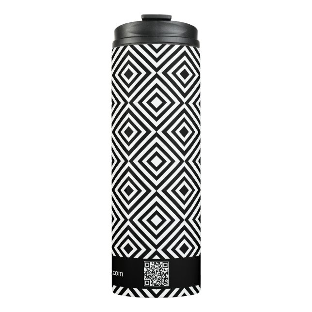 Name QR-Code Website Schwarz-Weiß-Muster Thermosbecher (Vorderseite)