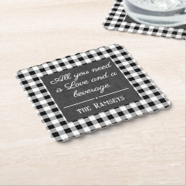 Name Quote. Black & White Check, Black Denim Print Untersetzer