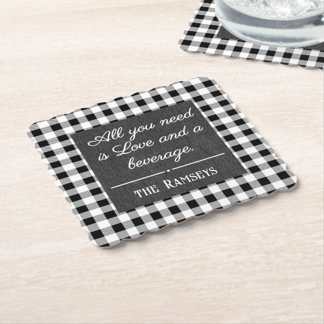 Name Quote. Black & White Check, Black Denim Print Untersetzer (angewinkelt)