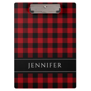Name Red & Black Karos Kariert Gingham Pattern Klemmbrett