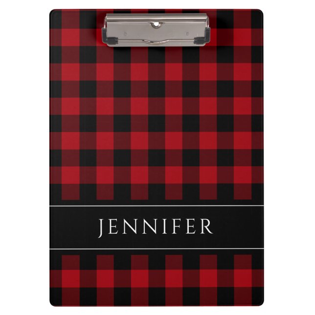 Name Red & Black Karos Kariert Gingham Pattern Klemmbrett (Vorderseite)