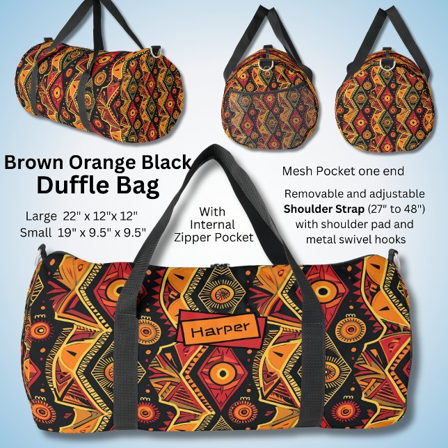Name: Red Black Orange Brown Abstrakt Geometric Duffle Bag (Von Creator hochgeladen)