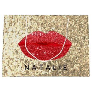 Name Red Kiss Lips Glitzer Champagne Gold Glaar La Große Geschenktüte