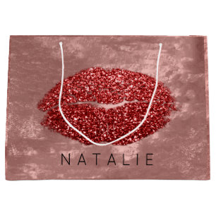 Name Red Kiss Lips Glitzer Rose Makeup Künstler Große Geschenktüte