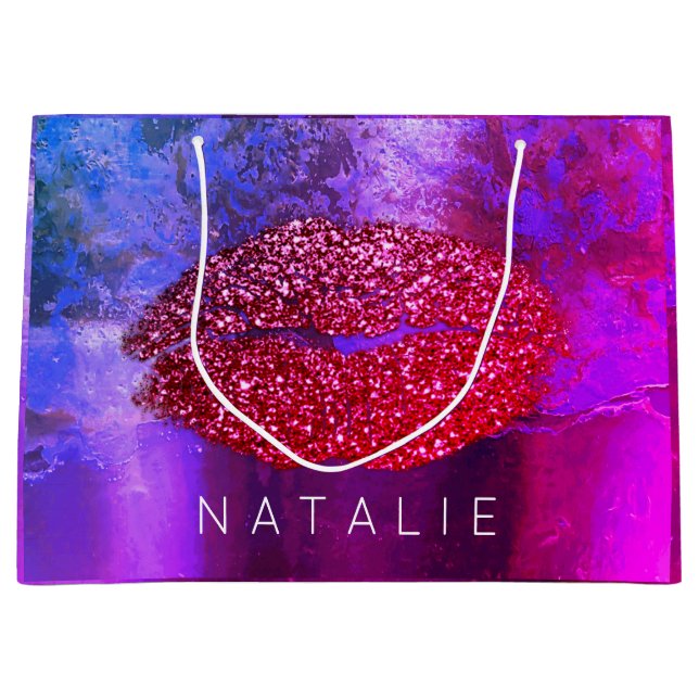 Name Red Kiss Lips Miami PInk Makeup Grunge Große Geschenktüte (Vorderseite)