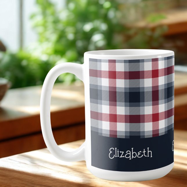 Name Red White and Blue Tartan Kaffeetasse (Von Creator hochgeladen)