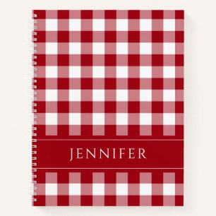 Name Red & White Gingham Checkered Pattern Editor  Notizbuch