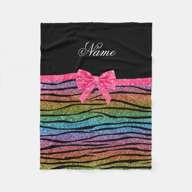 Name Regenbogen Glitzer zebra streifen rosa Bug Fleecedecke (Vorderseite)