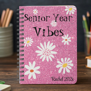 Name, Retro Funkelnd Hot Pink Senior Year Vibes Notizblock