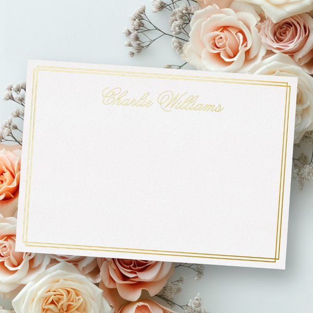 Name romantisches Skript silberne Goldfolienkarte Folieneinladung (Name romantic script silver gold foil note card)