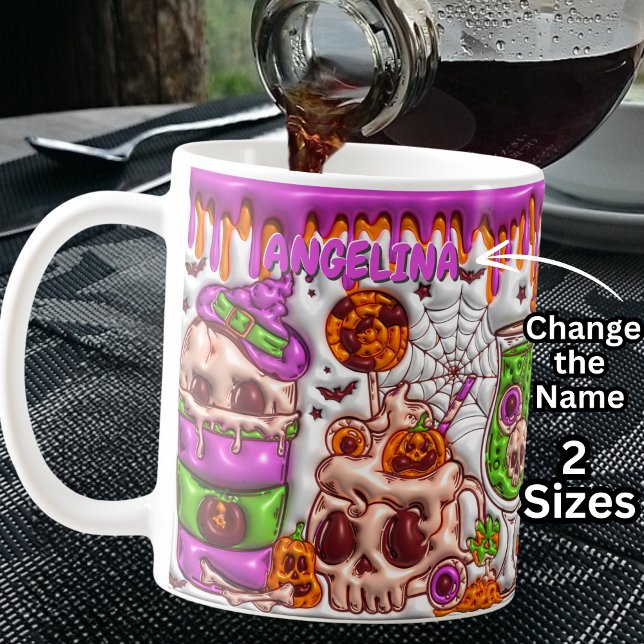 Name Rosa 3D-Effekt Halloween Skull Cocktails Kaffeetasse (Von Creator hochgeladen)