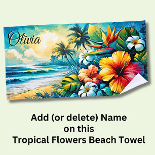 Name Rosa orangefarbene tropische Blume bei Sonnen Strandtuch