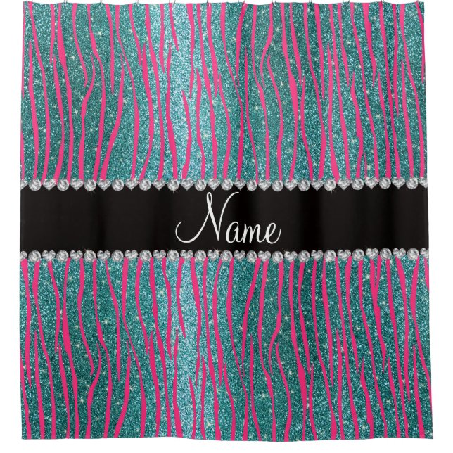 Name Rosa zebra stripes türkis Glitzer Duschvorhang (Vorderseite)