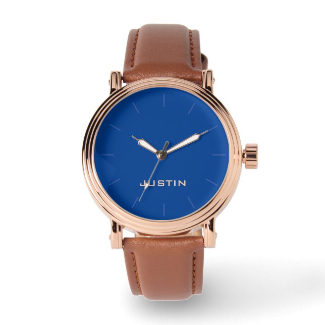 Name, Rose Gold Men Blue Face Brown Band Handrist Armbanduhr (Vorderseite)