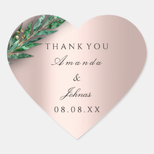 Name Rose Herz Eukalyptus Rustikale Hochzeiten Herz-Aufkleber