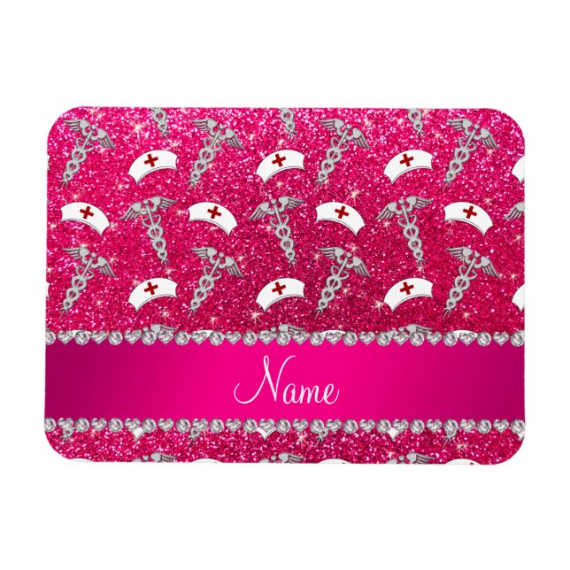 Name Rose Rosa Glitzer Hüte silber Caduceus Magnet (Horizontal)