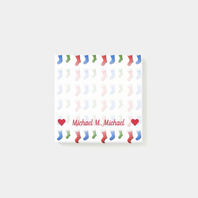 Name; Rote, blaue und grüne WeihnachtsStrümpfe Post-it Klebezettel (Vorderseite)