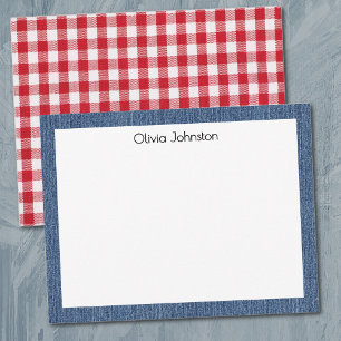 Name Roter Weißer Büffel Karo Blau Denim Rahmen Mitteilungskarte