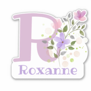 Name Roxanne & Initial mit floralem Design Aufkleber