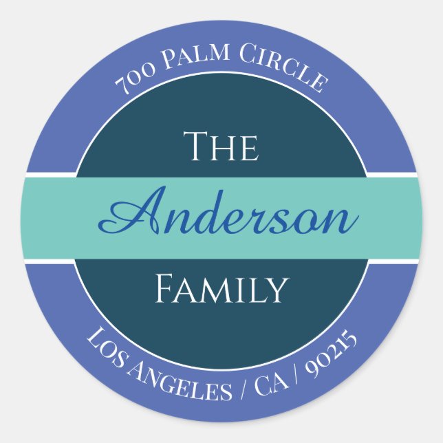 Name Rücksendeadresse-Etikett, blau, Aquamarin, we Runder Aufkleber (Vorderseite)