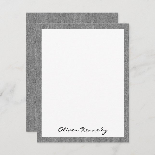 Name || Rustic Light Grey Denim Print Frame Mitteilungskarte (Vorne/Hinten)
