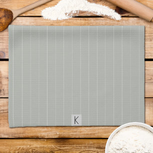 Name Sage Green White Strip Geschirrtuch