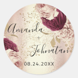 Name Save the Date Rose Gold Florals Runder Aufkleber