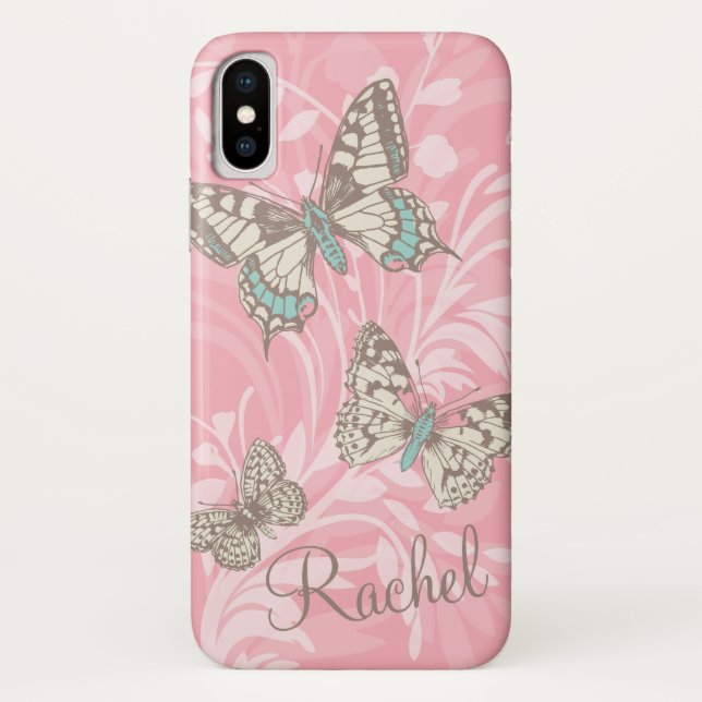 Name Schmetterlinge florale rosa iPhone Fall Case-Mate iPhone Hülle (Rückseite)