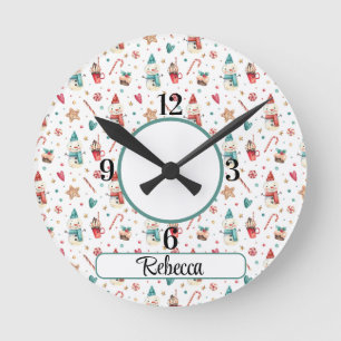 Name, Schneemann-Herzen-Kandis-Muster 8-Zoll-Acryl Runde Wanduhr