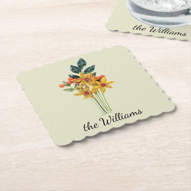 Name, schönes Papier, Blume Papier Untersetzer (angewinkelt)