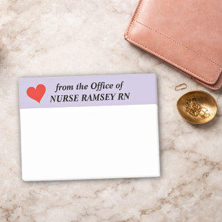Name Schulkrankenschwester rotes Herz, Lavendelran Post-it Klebezettel