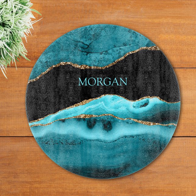 Name, Schwarz, Gold und Aquamariner Partner Schneidebrett (Von Creator hochgeladen)