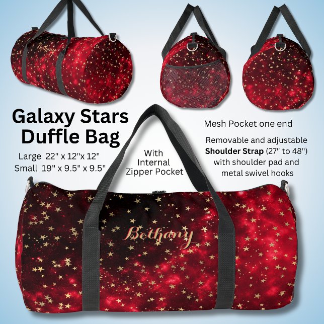 Name Schwarz Rot mit Gold Stars Galaxy hinzufügen Duffle Bag (Von Creator hochgeladen)