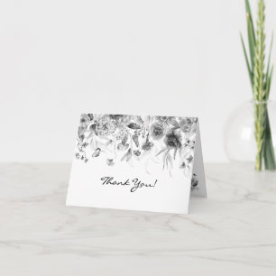 Name, Schwarz-Weiße elegante Blumen-Fine-Art Dankeskarte