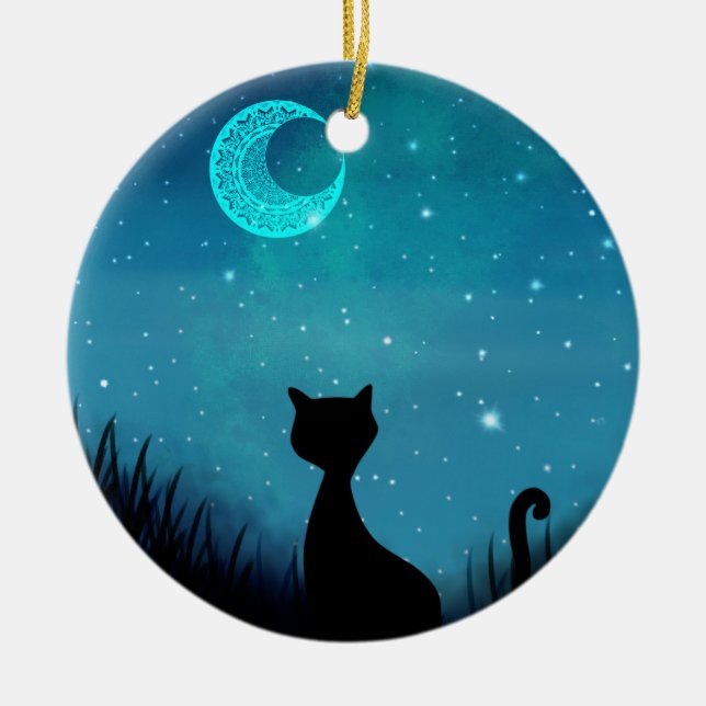 Name Schwarze Katze Sternbild Nacht Keramik Ornament (Vorne)