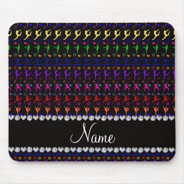 Name Schwarze Regenbogengymnastik Sterne Mousepad (Vorne)