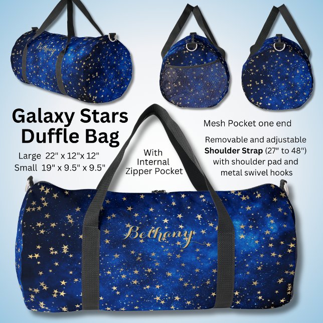 Name Schwarzes Blau mit Gold Stars Galaxy hinzufüg Duffle Bag (Von Creator hochgeladen)