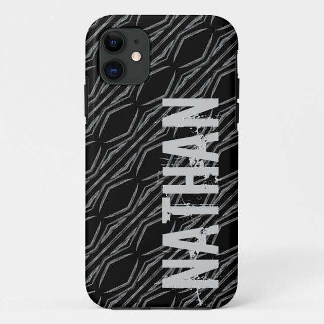Name-schwarzes silbernes geometrisches für ihn Case-Mate iPhone hülle (Rückseite)