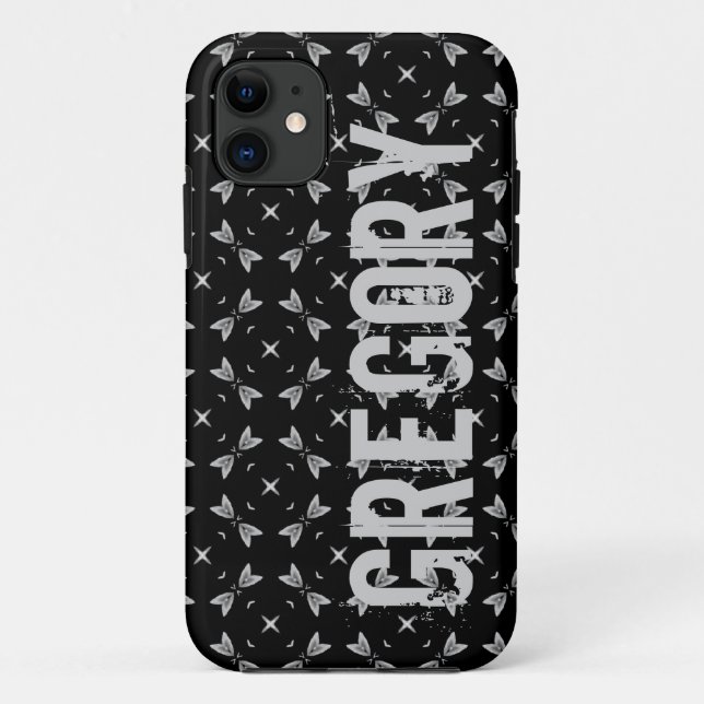 Name-schwarzes silbernes geometrisches für ihn Case-Mate iPhone hülle (Rückseite)