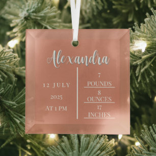 Name Script & Birth Stats Baby Keepake Ornament Aus Glas