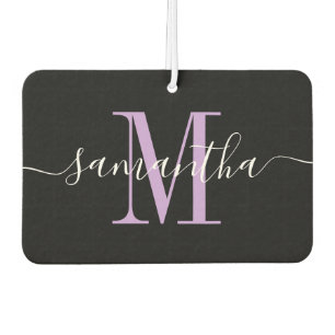 Name Script Lavender Monogram Heart Foto Black Autolufterfrischer