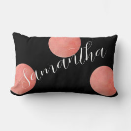 Name Script Rose Gold Black Watercolor Polka Dots Lendenkissen