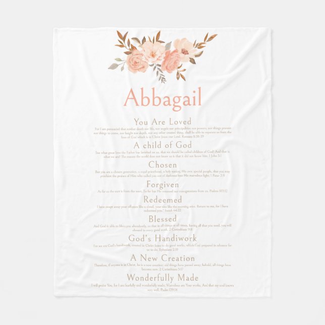 Name Scripting Christian Identity Bible Floral Fleecedecke (Vorderseite)