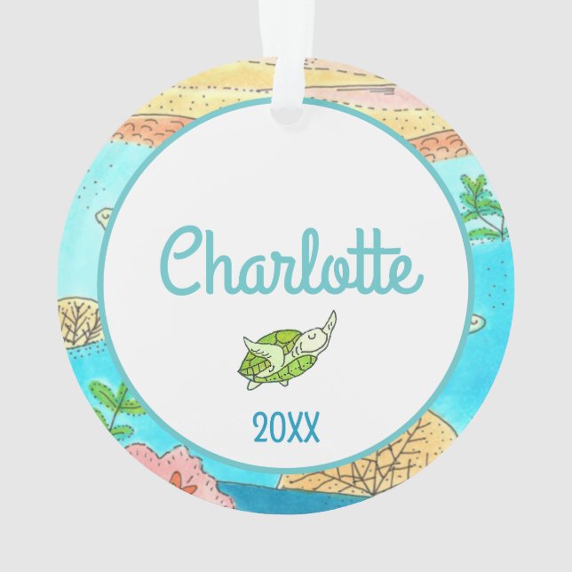Name Sea Turtles Tropical Beach Artwork hinzufügen Ornament (Rückseite)