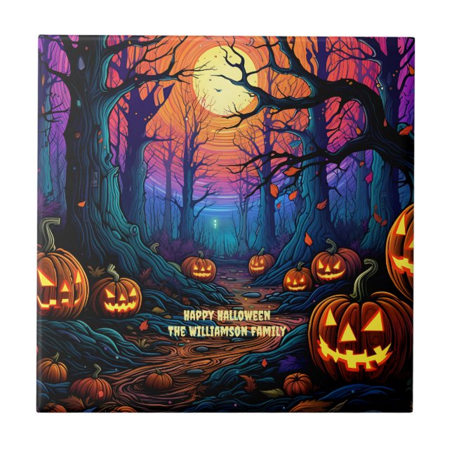 Name Sentiment Spooky Halloween Pumpkin Fliese (Vorderseite)