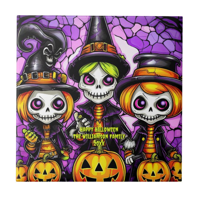 Name Sentiment Year Spooky Skeleton Hexenfamilie Fliese (Vorderseite)